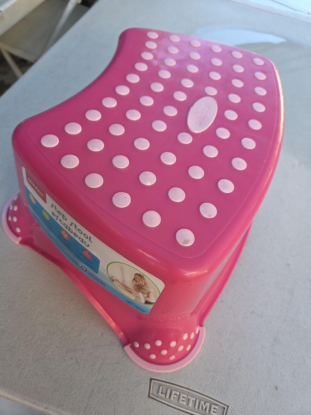 Playtex Hot Pink Step Stool with White Grip Dots